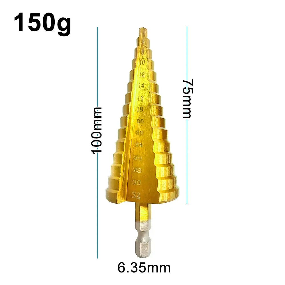 Step Drill Titanium Plated Hexagonal Shank Straight Groove 3-12/4-12/4-20/4-32mm Pagoda Drill Drilling Tool Accessory Set HASHTAG