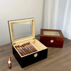 Flip-Top Wooden Cigar Humidor with Hygrometer, Two-Layer Desktop Storage Box, Black Brown Color Options HASHTAG