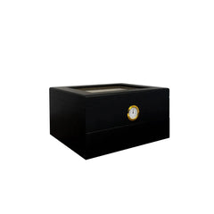 Flip-Top Wooden Cigar Humidor with Hygrometer, Two-Layer Desktop Storage Box, Black Brown Color Options HASHTAG