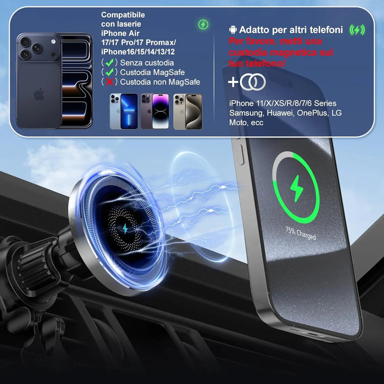 Caricabatterie magnetico wireless per auto MANKIW da 15 W - My Hashtag Shop