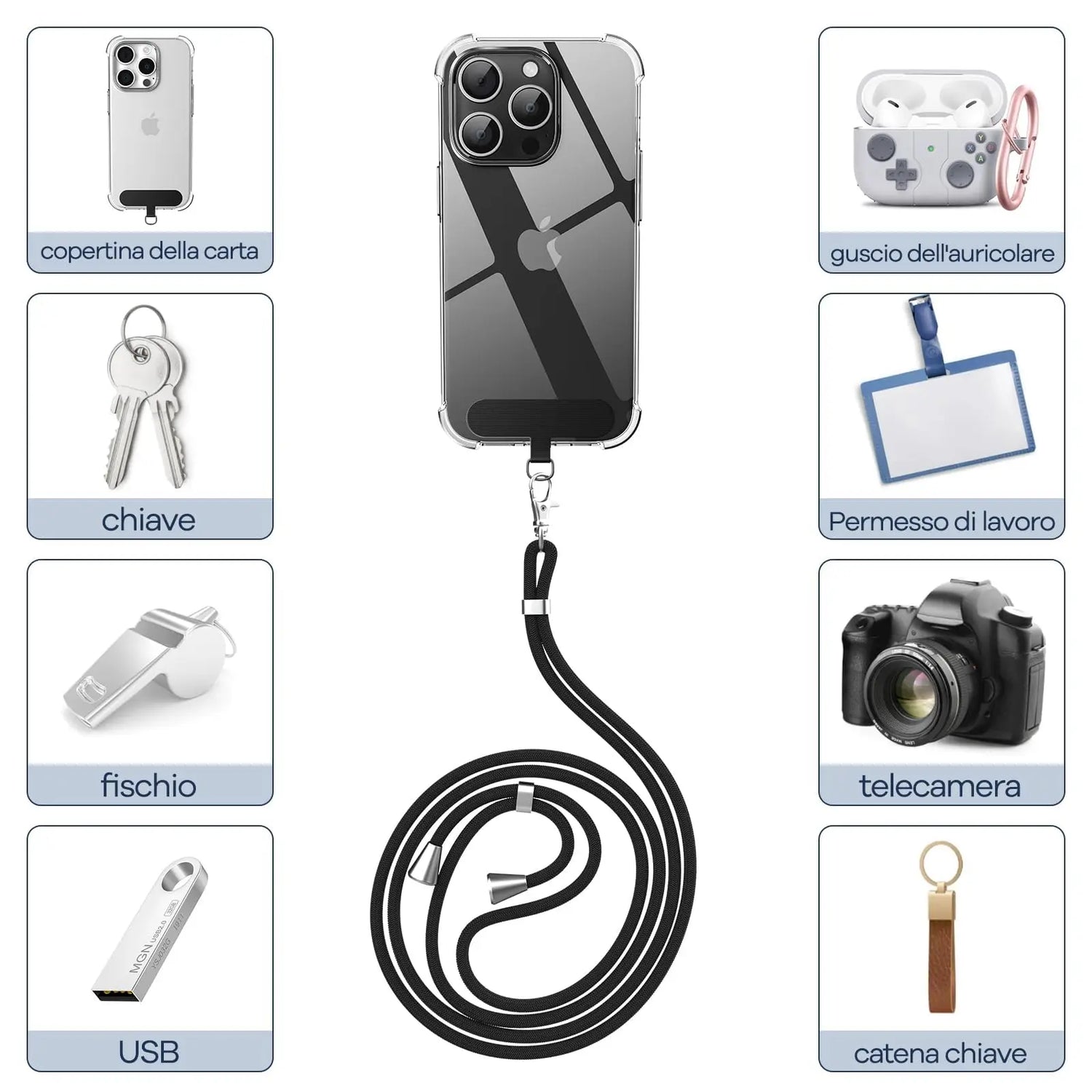 Cordino per cellulare*1, toppa universale*2, adatto a tutti gli smartphone - My Hashtag Shop