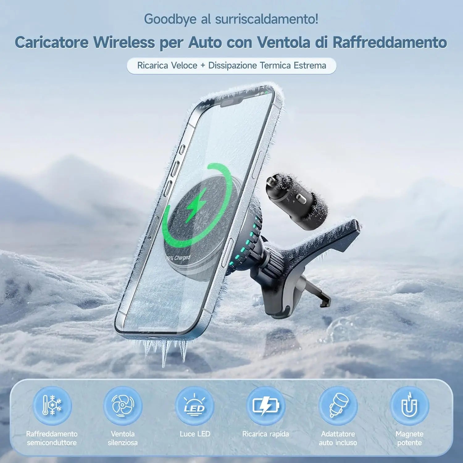 Caricabatterie magnetico wireless per auto MANKIW da 15 W - My Hashtag Shop