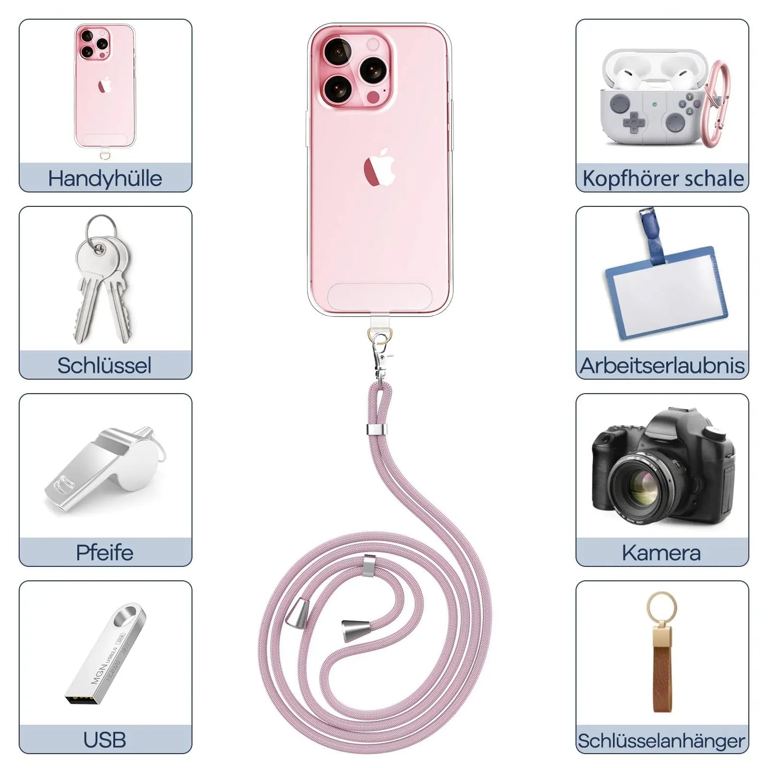 Cordino per cellulare*1, toppa universale*2, adatto a tutti gli smartphone - My Hashtag Shop
