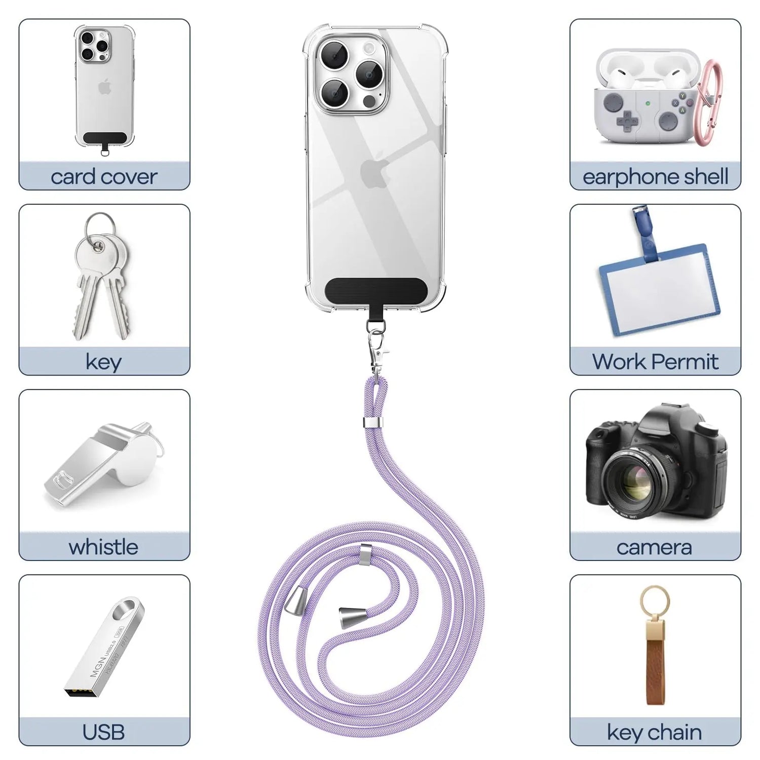 Cordino per cellulare*1, toppa universale*2, adatto a tutti gli smartphone - My Hashtag Shop