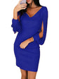 V-neck Tassel Long-sleeve Mini Sheath Party Dress HASHTAG