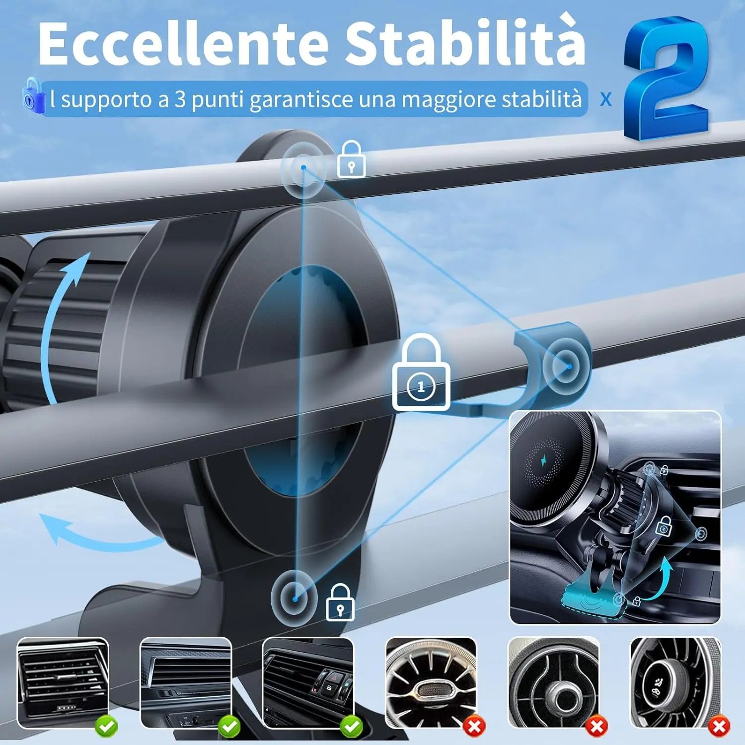 Caricabatterie magnetico wireless per auto MANKIW da 15 W - My Hashtag Shop
