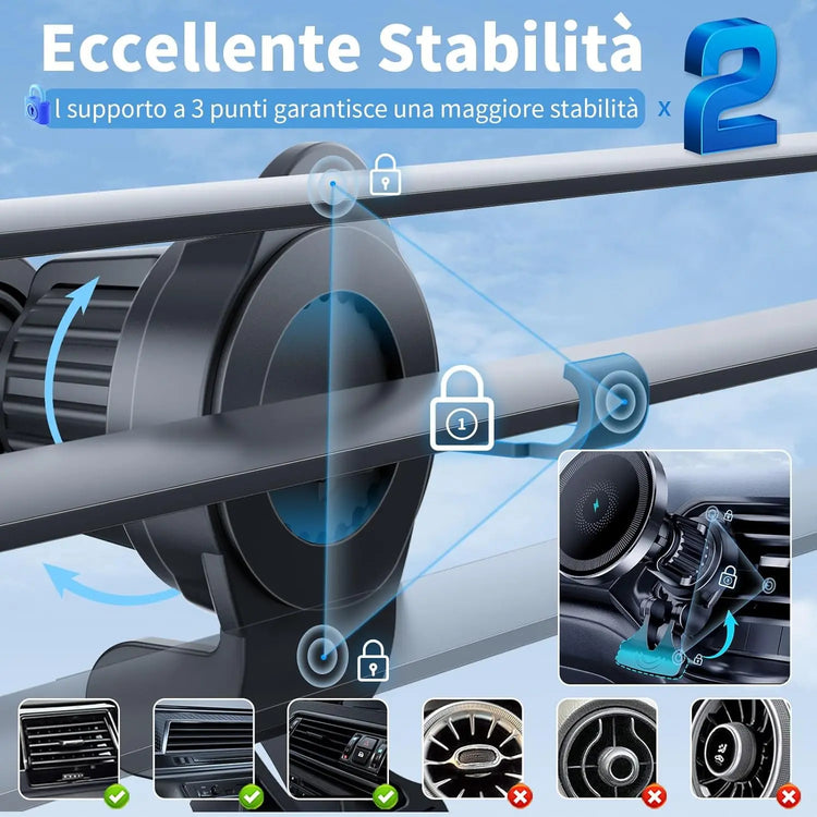 Caricabatterie magnetico wireless per auto MANKIW da 15 W - My Hashtag Shop