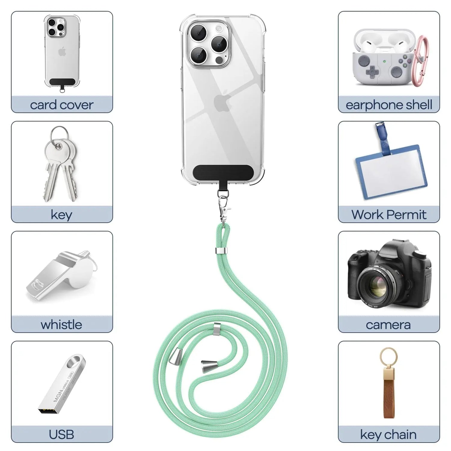 Cordino per cellulare*1, toppa universale*2, adatto a tutti gli smartphone - My Hashtag Shop