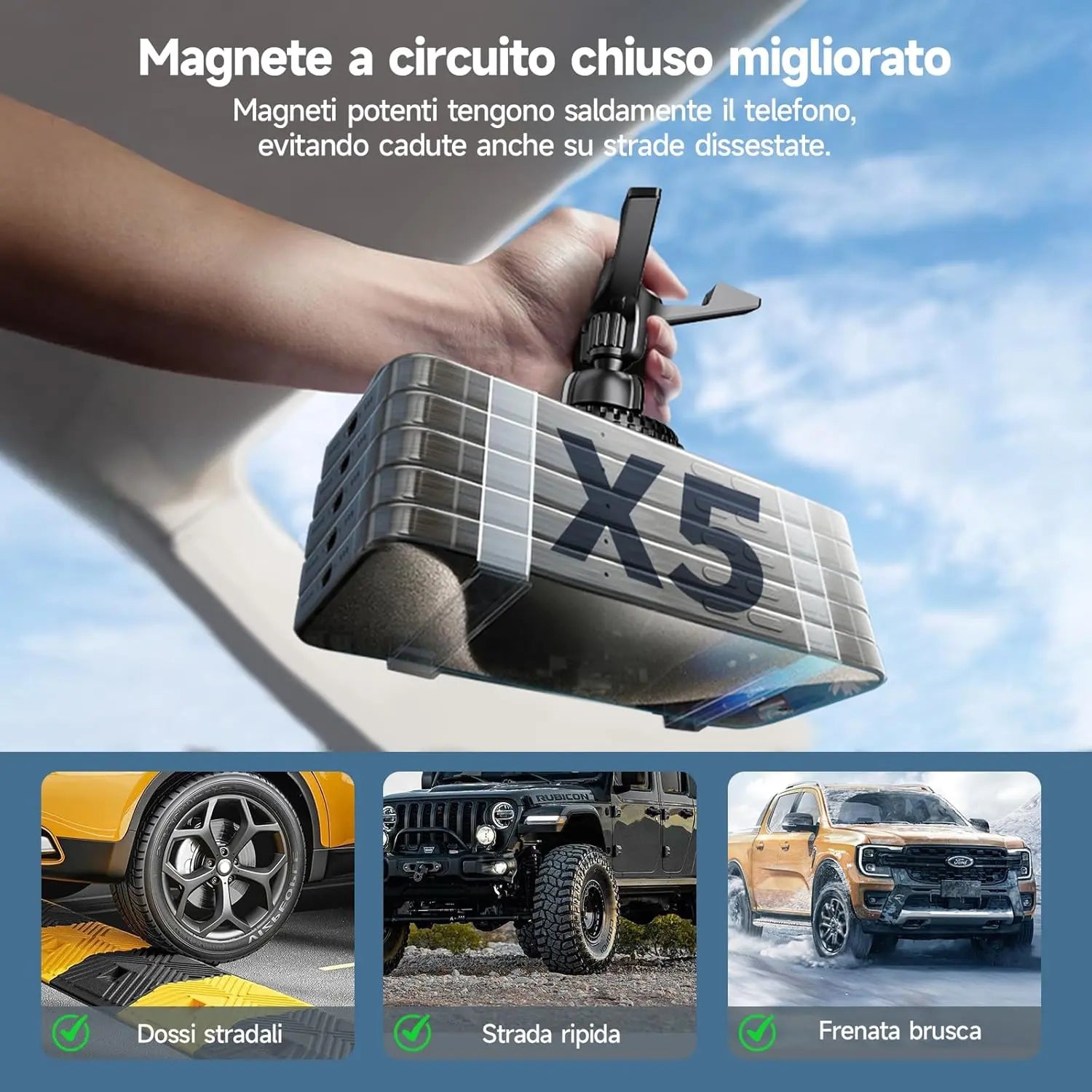 Caricabatterie magnetico wireless per auto MANKIW da 15 W - My Hashtag Shop
