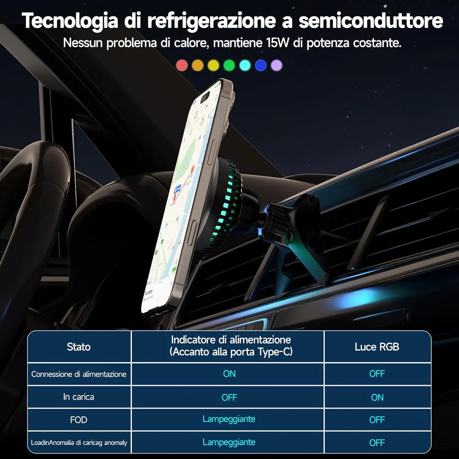 Caricabatterie magnetico wireless per auto MANKIW da 15 W - My Hashtag Shop