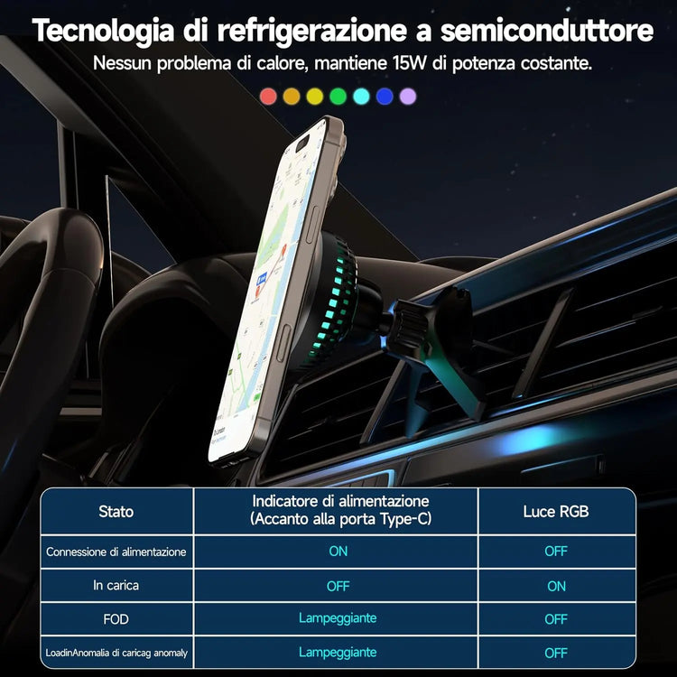 Caricabatterie magnetico wireless per auto MANKIW da 15 W - My Hashtag Shop