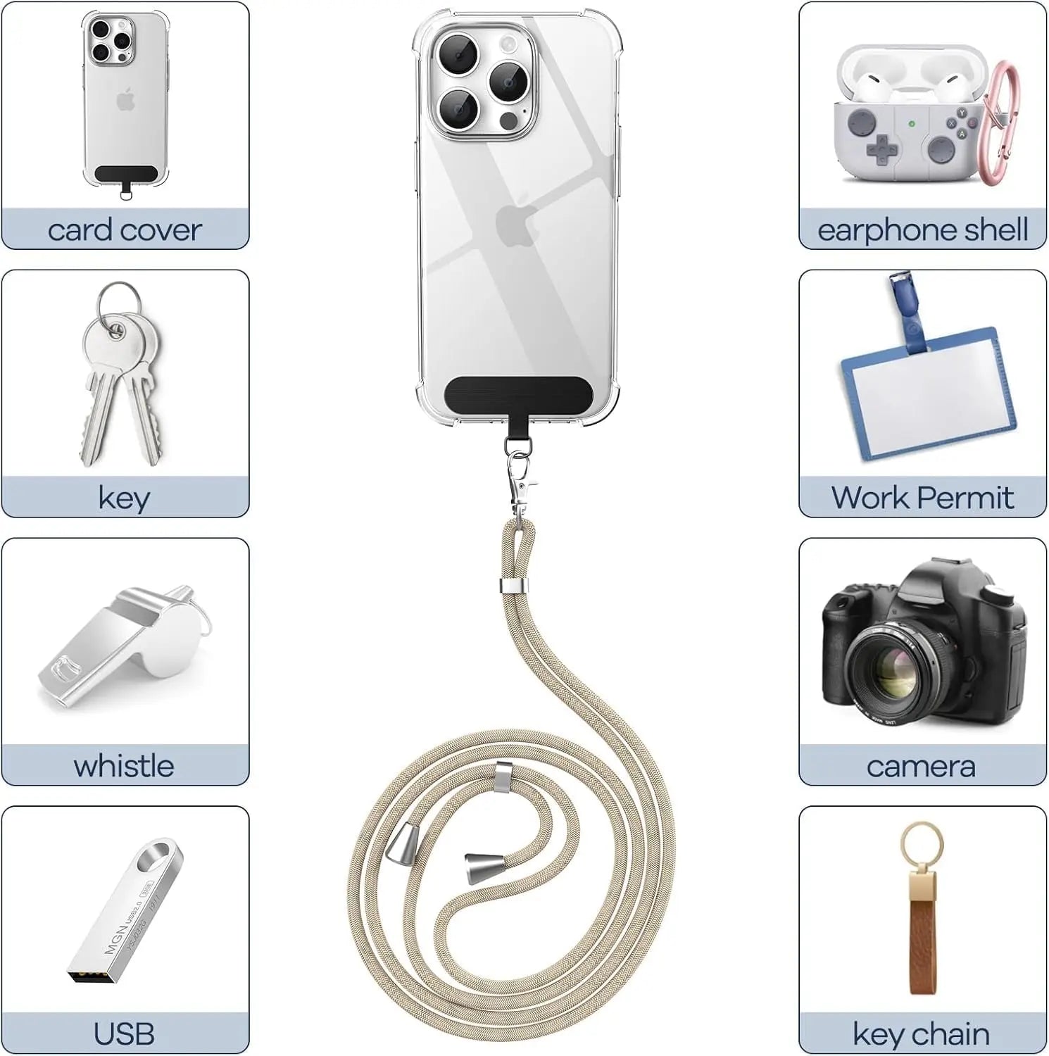 Cordino per cellulare*1, toppa universale*2, adatto a tutti gli smartphone - My Hashtag Shop