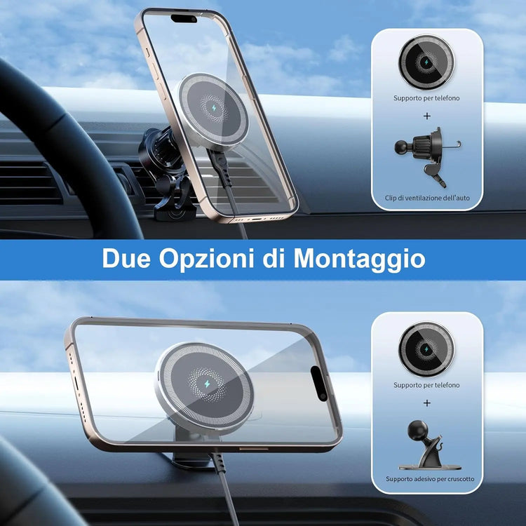 Caricabatterie magnetico wireless per auto MANKIW da 15 W - My Hashtag Shop