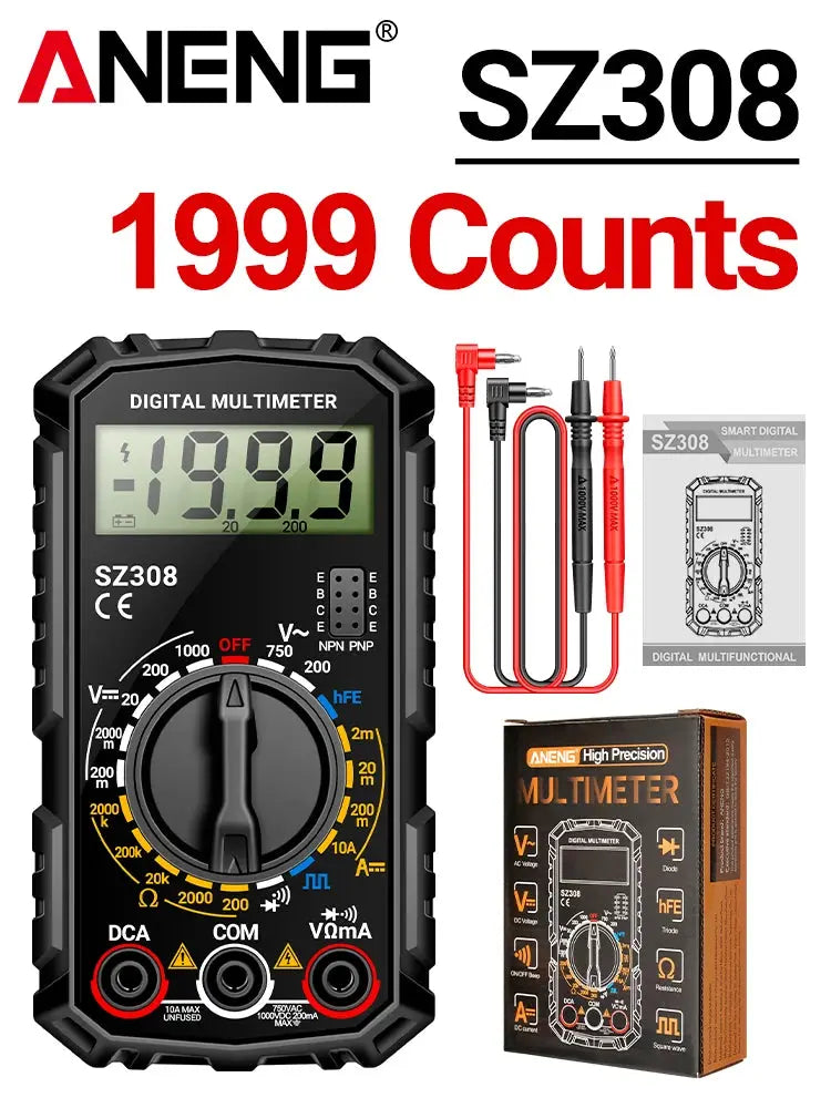 ANENG SZ308 Digital Multimeter   AC/DC Current Meter Voltage Resistance Meter Electrician LCD Backlight Ohm Square Wave Test - HASHTAG