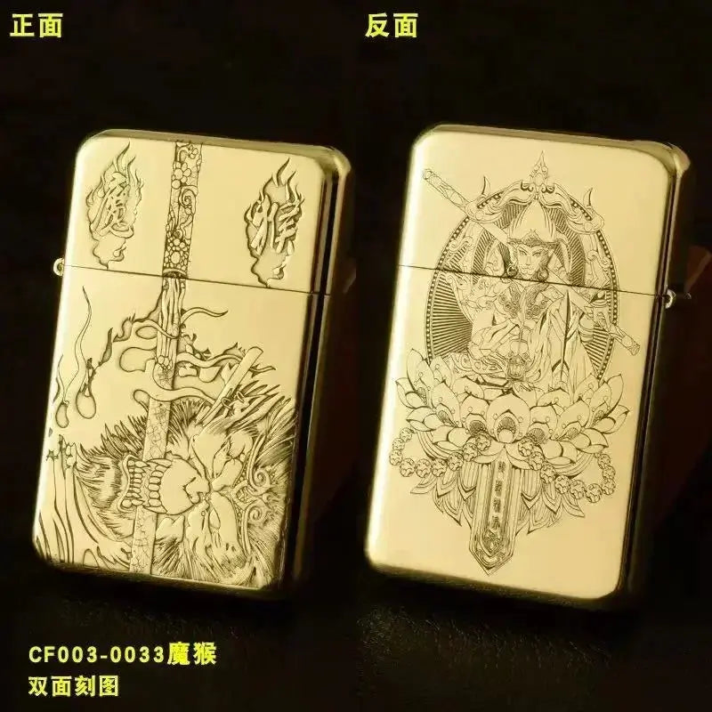 Exquisite Brass Kerosene Lighter Slim Windproof Vintage Grinding Wheel Ignition Lighter Cigarette Accessories Men&