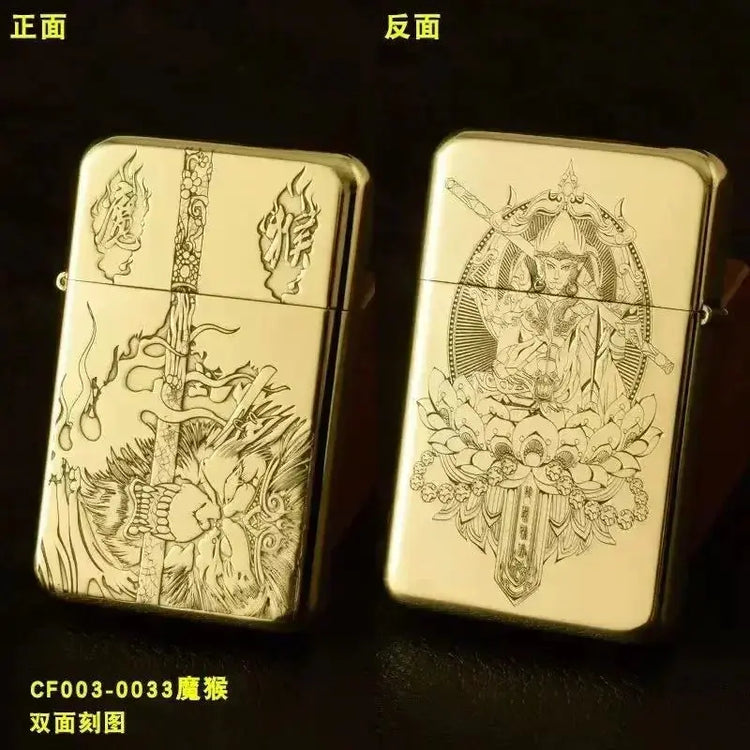 Exquisite Brass Kerosene Lighter Slim Windproof Vintage Grinding Wheel Ignition Lighter Cigarette Accessories Men&