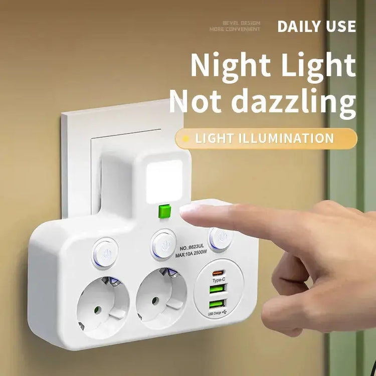 EU plug and socket, 4-pole socket, multifunctional wall plug, with or without extension cords or USB and Type-C interfaces HASHTAG