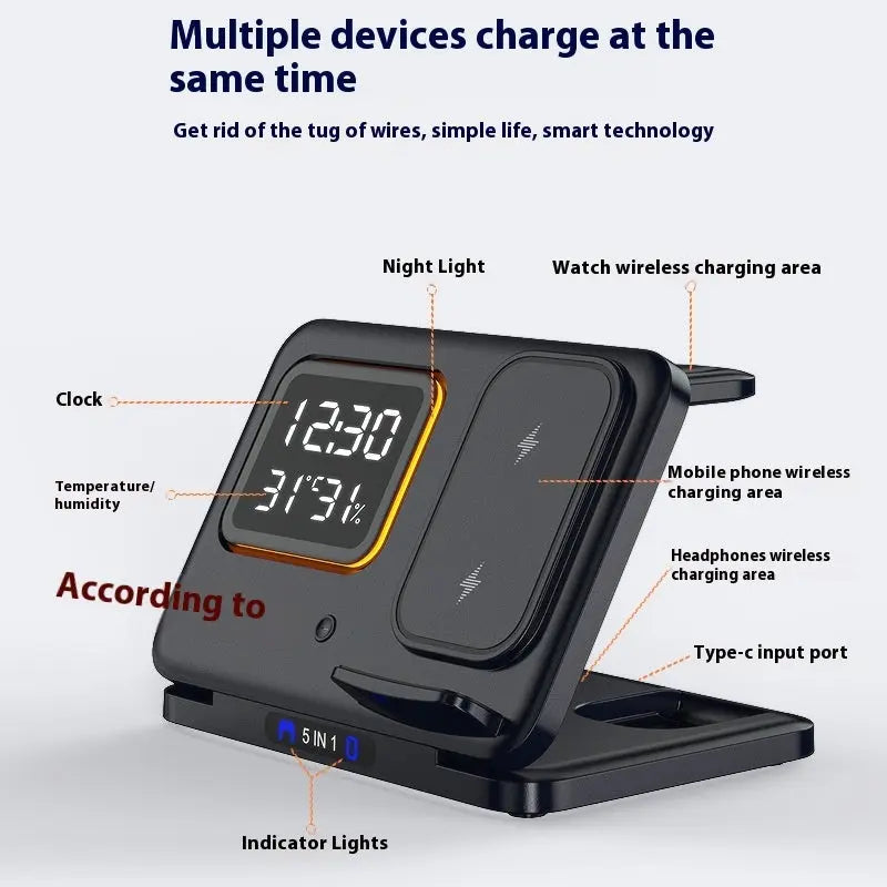 Wireless Chargers Stand 5 In1 LED Digital Alarm Clock Fast Charging - HASHTAG