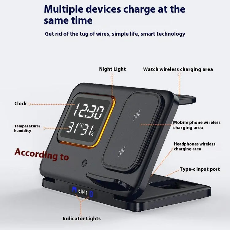 Wireless Chargers Stand 5 In1 LED Digital Alarm Clock Fast Charging - HASHTAG