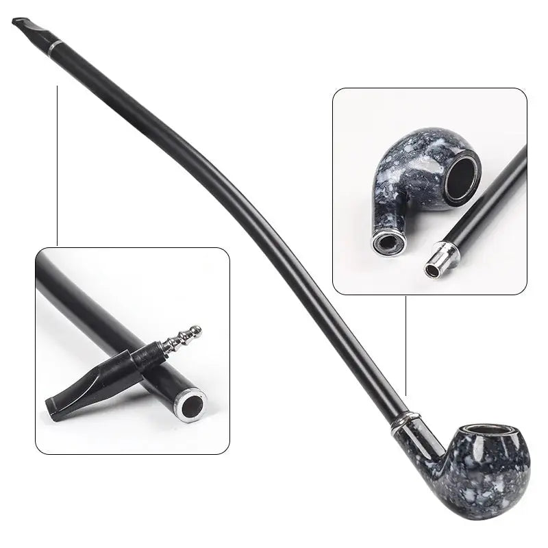 Long Smoking Tobacco Pipe with Filter 41CM Wooden Resin Removable Washable Long Bent Rod Churchwarden Tobacco Smoking Pipe Gift - HASHTAG