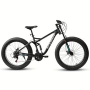 26in Adult/Youth Full 21 Speed Mountain Tire Bike, Double Disc Brakes, High Carbon Steel Frame, with Spring Shock Absorber, Front Suspension, Mountain Bike, City Commuter City Bike, Bike HASHTAG
