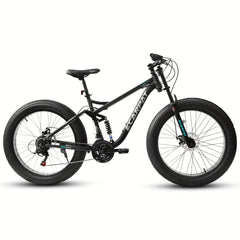 26in Adult/Youth Full 21 Speed Mountain Tire Bike, Double Disc Brakes, High Carbon Steel Frame, with Spring Shock Absorber, Front Suspension, Mountain Bike, City Commuter City Bike, Bike HASHTAG