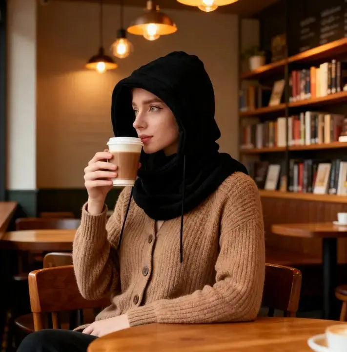 Unisex Winter Balaclava Knit Hood - Windproof Mask with Drawstring, Motorcycle Riding Headgea Warm Knitted Cap Cold Weather - HASHTAG