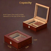 Cigar Humidor Solid Wood with Glass Top, 30 Cigar Capacity Storage Box with Hygrometer Humidifier for Home Decor HASHTAG