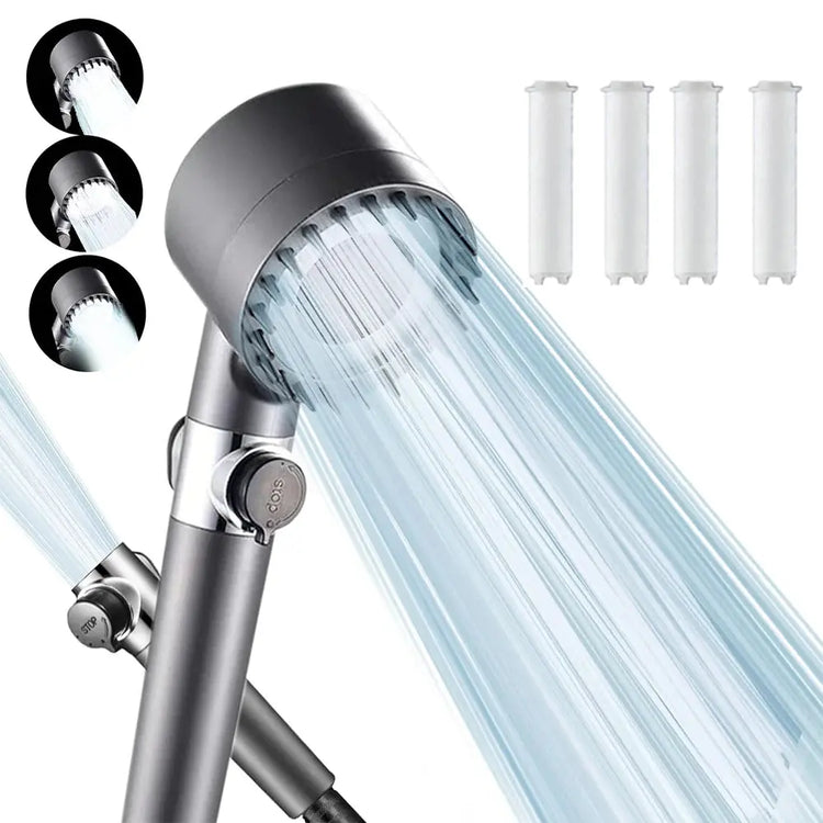 3 Modes Handheld Shower Head with Massage Brush Cotton Filters One-click Stop Water Saving High Pressure Showerhead for Bathroom - HASHTAG