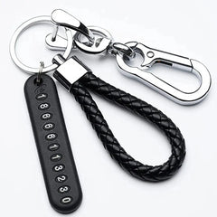 Trendy DIY Mobile Phone Number Plate Pendant Keychain for Men Punk Simple Woven Leather Rope Anti-lost Car Key Chain Accessories HASHTAG