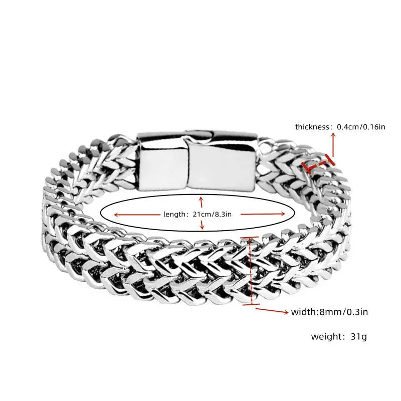 Stainless Steel Braided Double Row Front and Rear Fish Scale Alloy Magnetic Buckle Bracelet with Keel Jewelry New Model HASHTAG