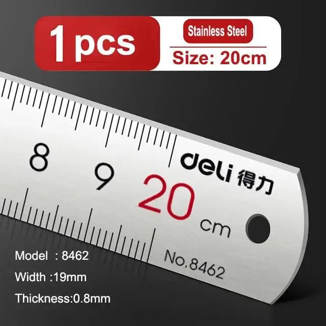 Deli Stainless Steel Ruler 15/20/30cm Metal Straight Ruler for Home School Precision Measuring Drawing Tool Supplies 1/2/5pcs - HASHTAG