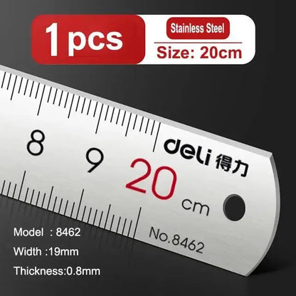 Deli Stainless Steel Ruler 15/20/30cm Metal Straight Ruler for Home School Precision Measuring Drawing Tool Supplies 1/2/5pcs - HASHTAG