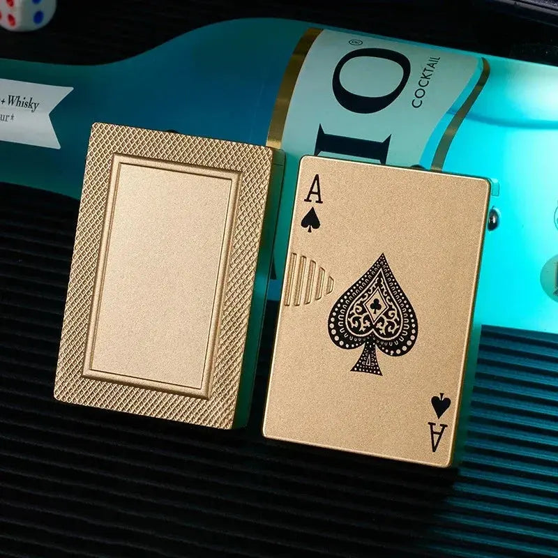 Metal poker card inflatable lighter windproof jet flame butane cool portable lighter cigarette accessories men&