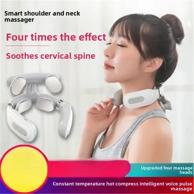 Intelligent Cervical Massager Pulse Multi-manipulation Neck Massager Charging Cervical Spine Four Heads - HASHTAG