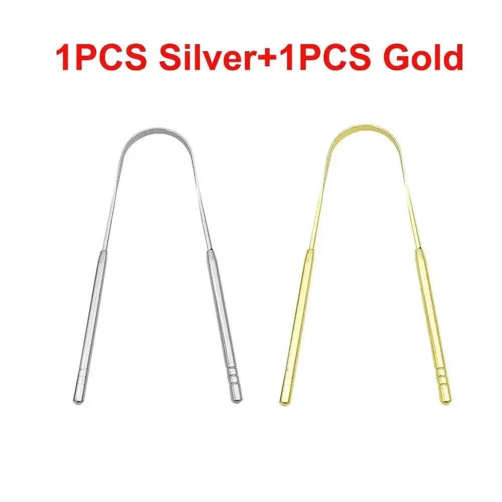 3pcs Stainless Steel Tongue Scraper U-shaped Metal Fresh Breath Cleaning Coated Tongue Toothbrush Oral Hygiene Care Tools HASHTAG