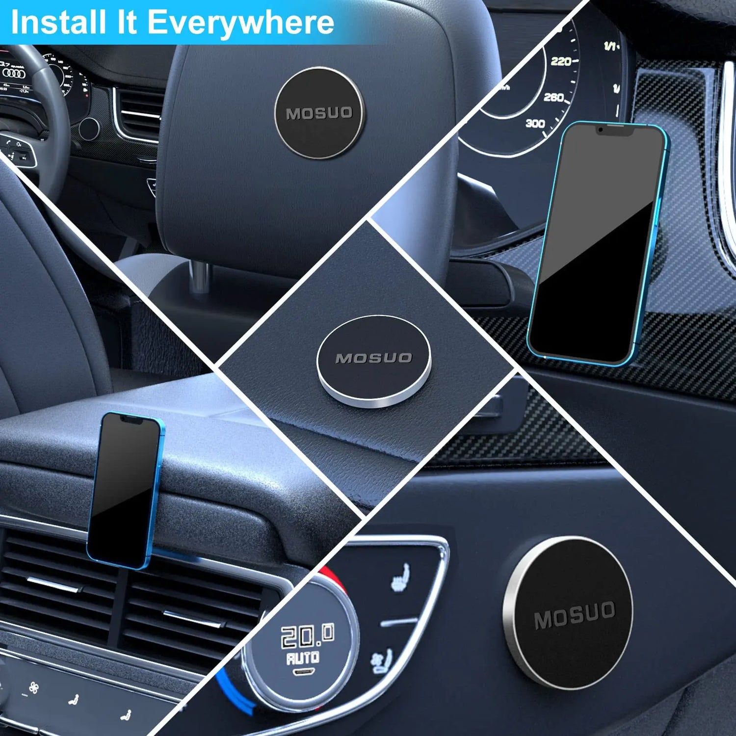 Supporto magnetico per cellulare per auto, (2 pezzi) Magnete per auto Telefono cellulare 4 piastre in metallo Supporto magnetico per auto universale per iPhone Samsung Huawei GPS (nero) - My Hashtag Shop