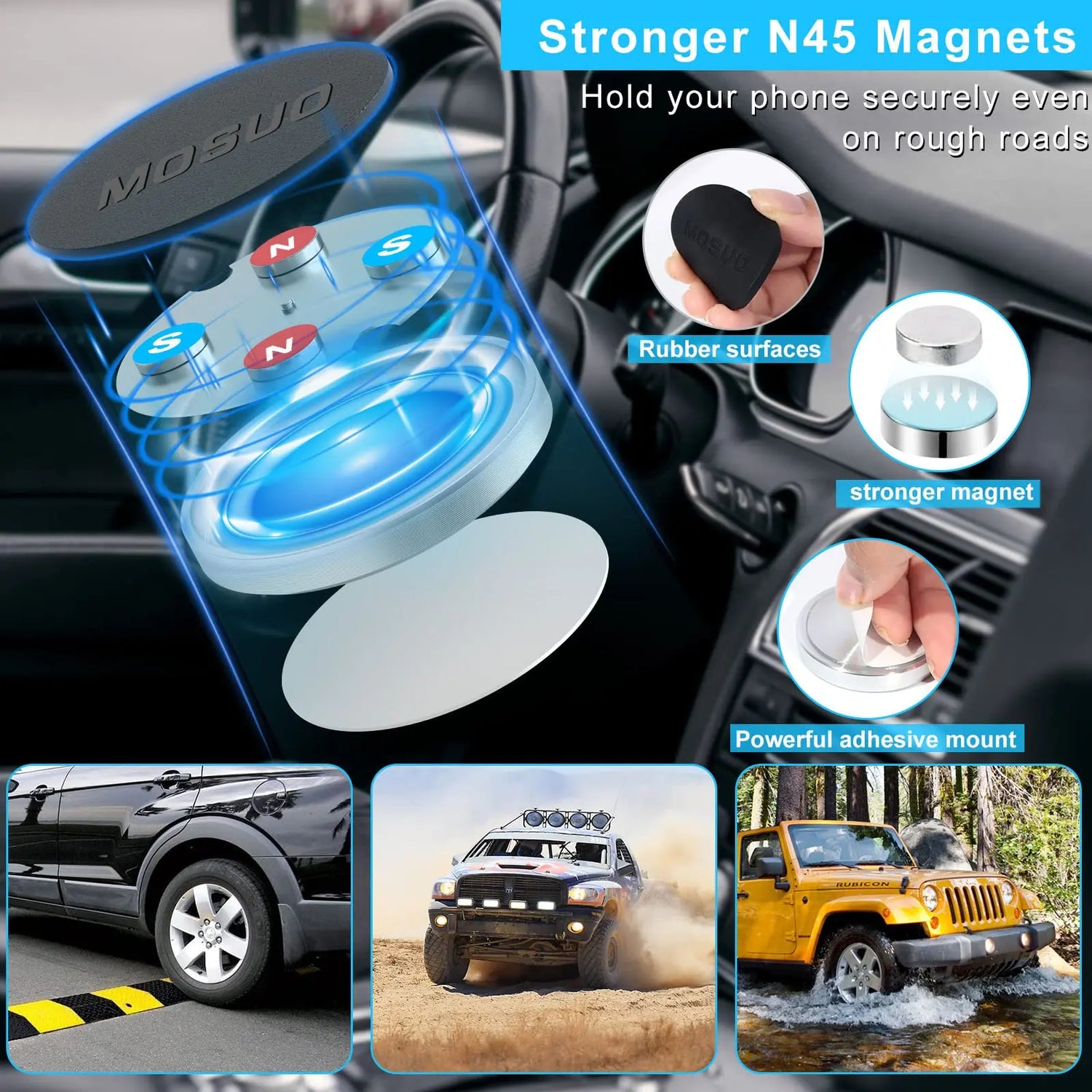 Supporto magnetico per cellulare per auto, (2 pezzi) Magnete per auto Telefono cellulare 4 piastre in metallo Supporto magnetico per auto universale per iPhone Samsung Huawei GPS (nero) - My Hashtag Shop