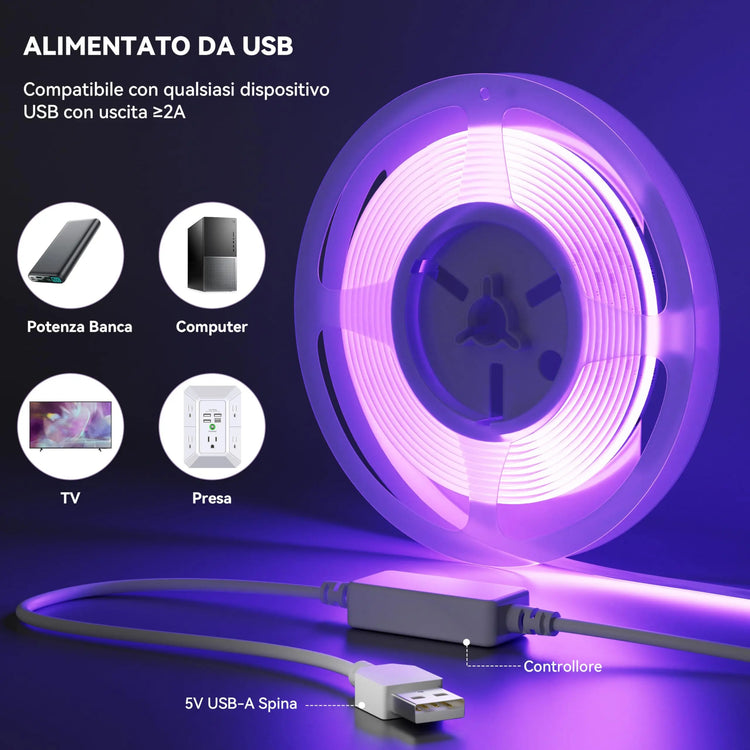 Striscia LED COB USB RGB 5 V 1M con BT - My Hashtag Shop