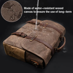 [Leather Messenger Bag] Waterproof Vintage 15.6 Inch Mens Messenger Bag | Genuine Leather Waxed Canvas Briefcase Large Leather Computer Laptop Bag Rugged Satchel Shoulder Bag HASHTAG