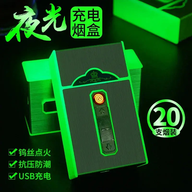 Waterproof Luminous Cigarette Case with Cigarette Lighter, Multifunctional Case, Coarse Smoke, Can Hold 20 - HASHTAG