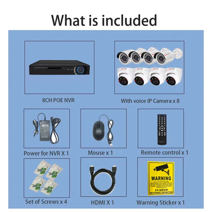 4K 8MP Ultra HD POE IP Security Camera System NVR Kit with Audio Out Door Bullet Indoor Dome Human Detection Video Surveillance