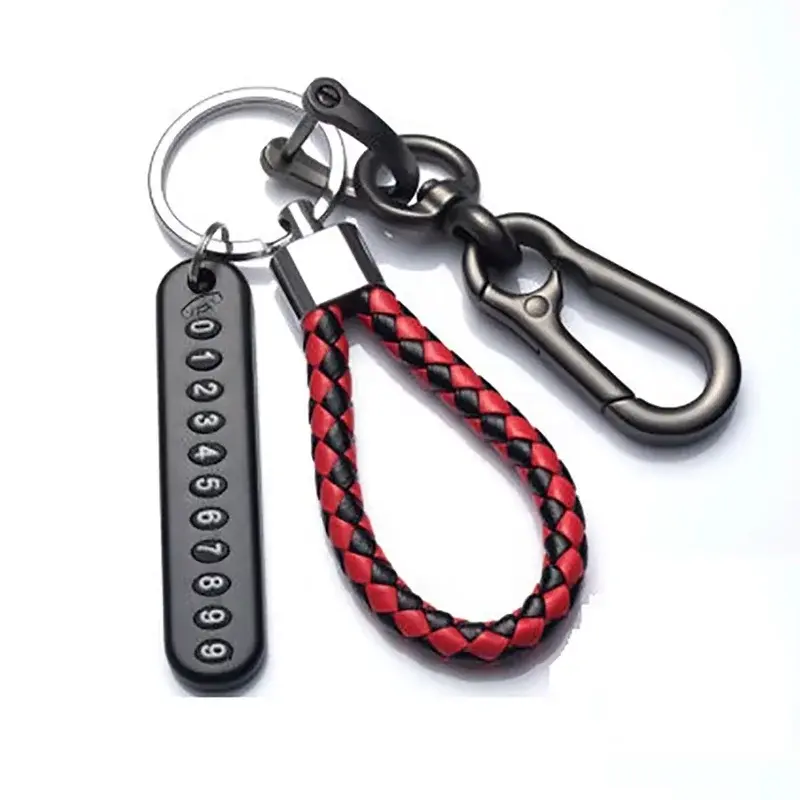 Trendy DIY Mobile Phone Number Plate Pendant Keychain for Men Punk Simple Woven Leather Rope Anti-lost Car Key Chain Accessories HASHTAG