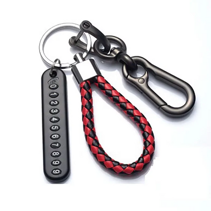Portachiavi Trendy Fai Da Te Targa Numero Telefono Cellulare Pendente per Uomo Punk Semplice Corda Pelle Intrecciata Anti-Smarrimento Portachiavi Auto Accessori
