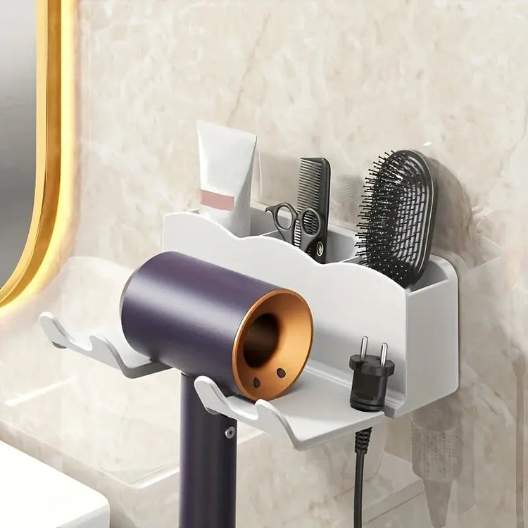 1pc Hair dryer storage rack, non perforated bathroom wall mounted bracket, bathroom air duct storage - HASHTAG