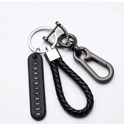 Trendy DIY Keychain License Plate Cell Phone Number Pendant for Men Punk Simple Braided Leather Rope Anti-Lost Car Keychain Accessories