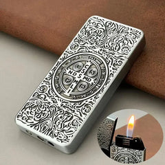 Constantine Relief Ultra Thin Retro Grinding Wheel Lighter Metal Jet Flame Inflatable Lighter Cigarette Accessories Men's Gift HASHTAG BAR TABACCHI