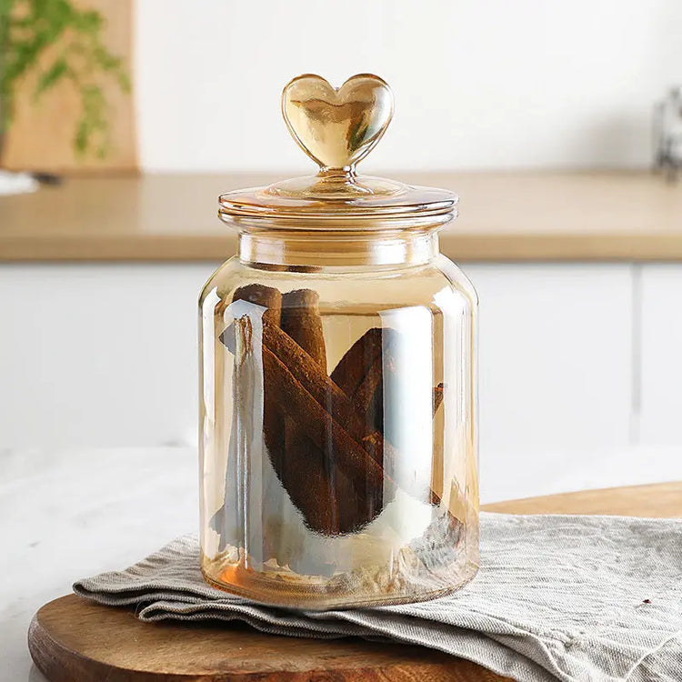 Stained Glass Sealed Jar Love Glass Bottle Household Transparent With Lid - HASHTAG