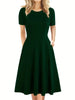 Elegant Retro A-line Dress, Short Sleeve Casual Dress For Spring & Summer, Women's Clothing HASHTAG
