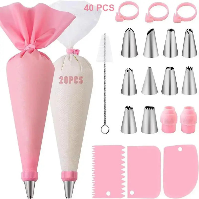 Silicone Piping Bags and Tips Set Cake DIY Decorating Kit with Stainless Steel Nozzle Reusable Silicone Pastry Baking Tool